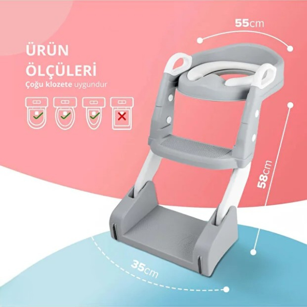 Gri Merdivenli Çocuk Klozet Tuvalet Eğitimi Aparatı  - 5